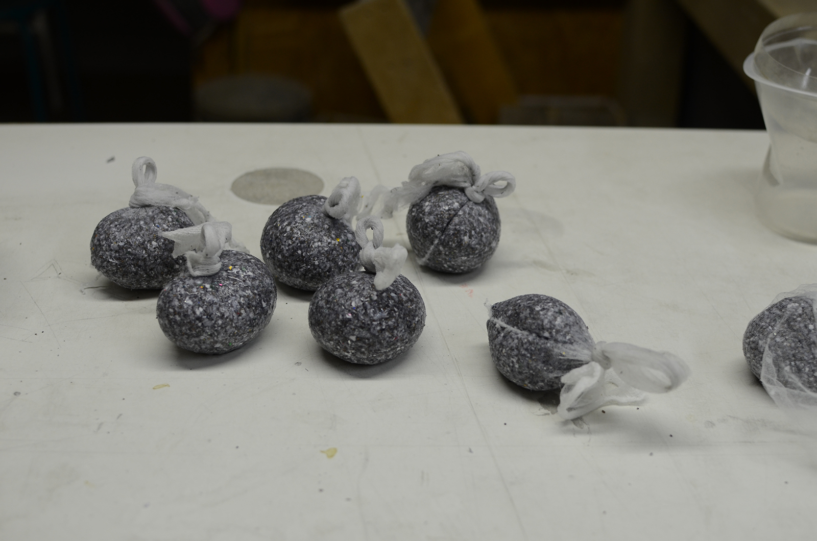 Cotton dried up in nets.