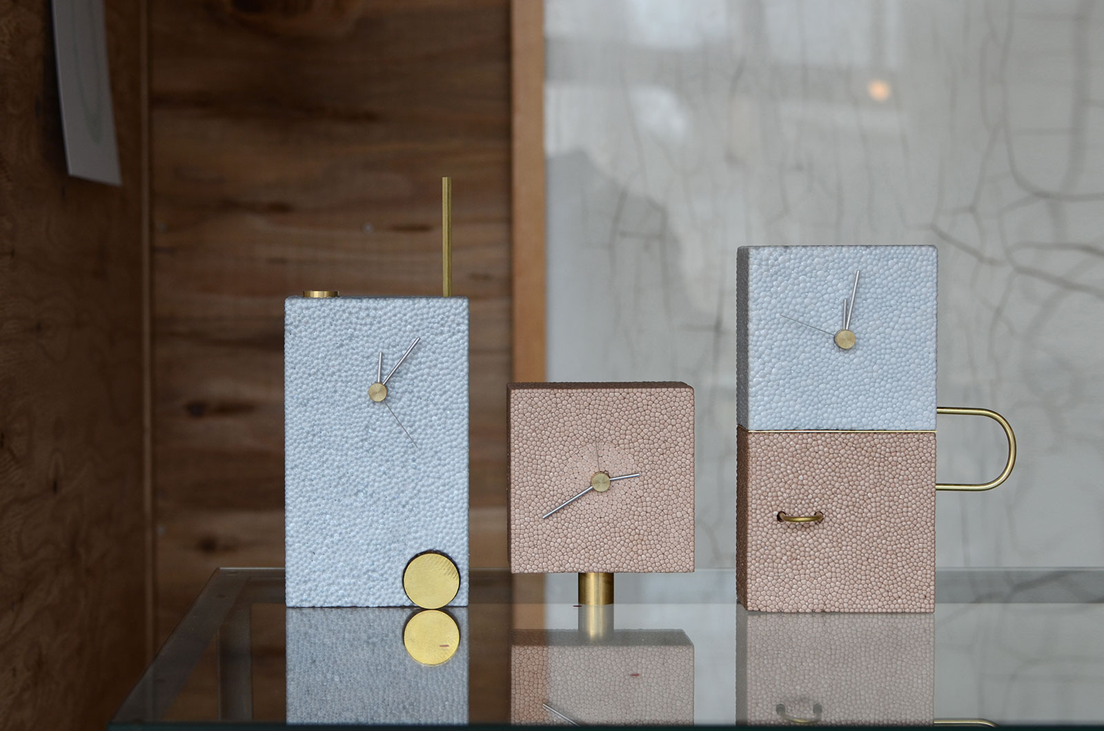 Foam and metal clocks.